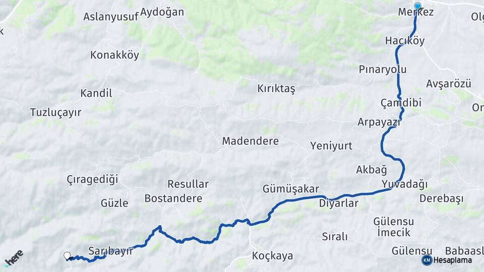 Erzincan Refahiye Topağaç Refahiye Arası Kaç Km - Yol Haritası