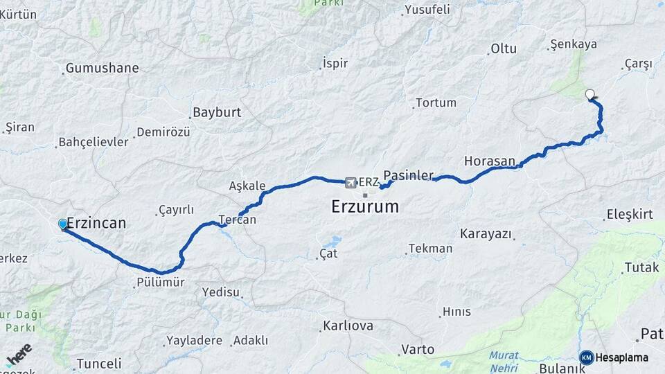 Erzincan Sarıkamış Kars Arası Kaç Km - Yol Haritası