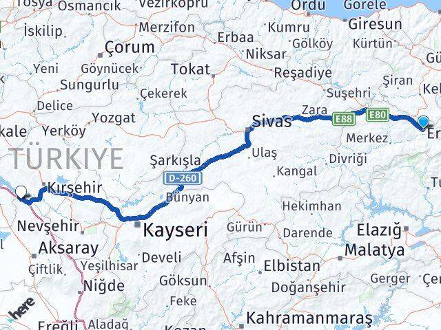 Erzincan Sarıyahşi Aksaray Arası Kaç Km - Yol Haritası