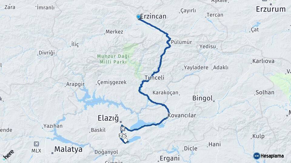Erzincan Sivrice Elazığ Arası Kaç Km - Yol Haritası