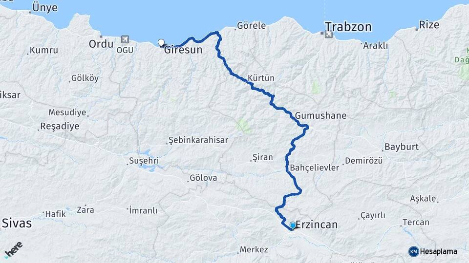 Erzincan Soğukoluk Arası Kaç Km - Yol Haritası