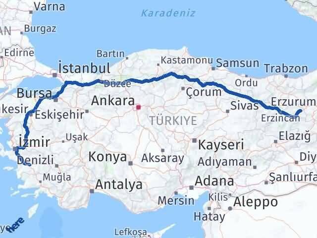 Erzincan Tercan Aydın Arası Kaç Km - Yol Haritası