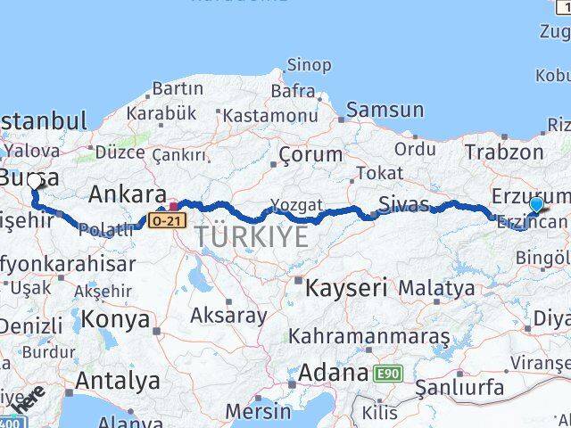 Erzincan Tercan Bilecik Arası Kaç Km - Yol Haritası