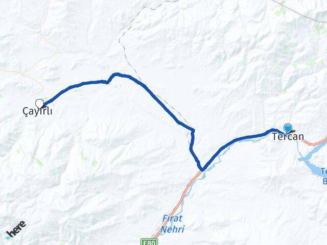 Erzincan Tercan Çayırlı Arası Kaç Km - Yol Haritası