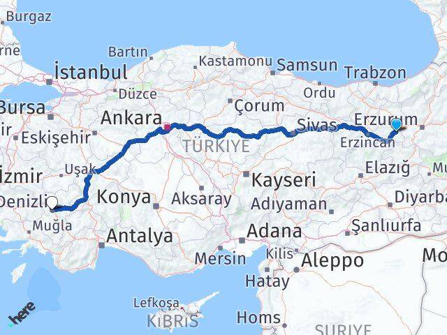 Erzincan Tercan Denizli Arası Kaç Km - Yol Haritası