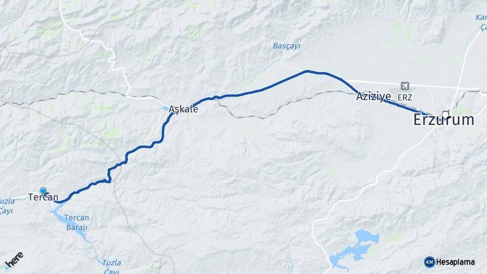 Erzincan Tercan Erzurum Arası Kaç Km - Yol Haritası