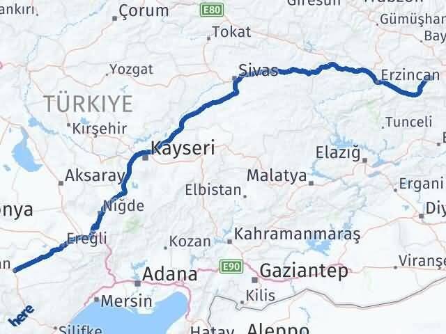 Erzincan Tercan Karaman Arası Kaç Km - Yol Haritası
