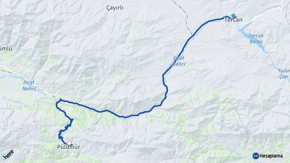 Erzincan Tercan Pülümür Tunceli Arası Kaç Km - Yol Haritası