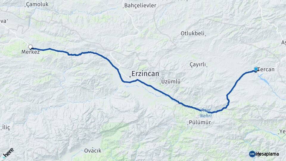Erzincan Tercan Refahiye Arası Kaç Km - Yol Haritası