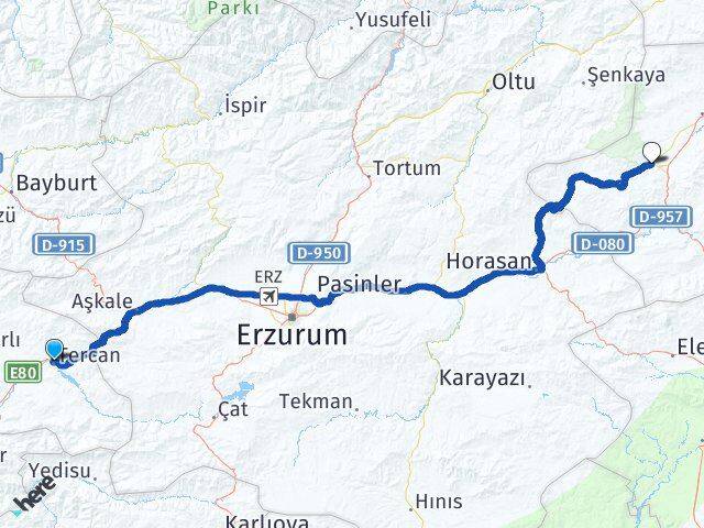 Erzincan Tercan Sarıkamış Kars Arası Kaç Km - Yol Haritası