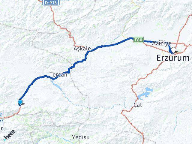 Erzincan Tercan Yollarüstü Erzurum Arası Kaç Km - Yol Haritası