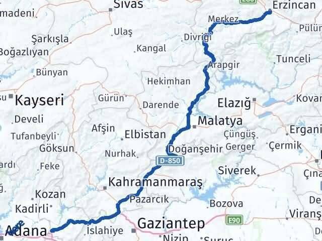 Erzincan Toprakkale Arası Kaç Km - Yol Tarifi