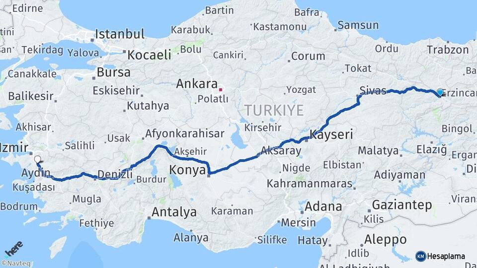 Erzincan Torbalı İzmir Arası Kaç Km - Yol Haritası
