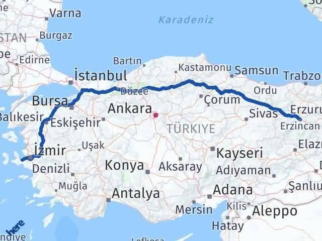 Erzincan Urla İzmir Arası Kaç Km - Yol Haritası
