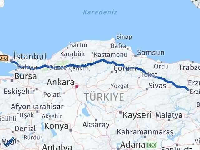 Erzincan Üsküdar İstanbul Arası Kaç Km - Yol Haritası