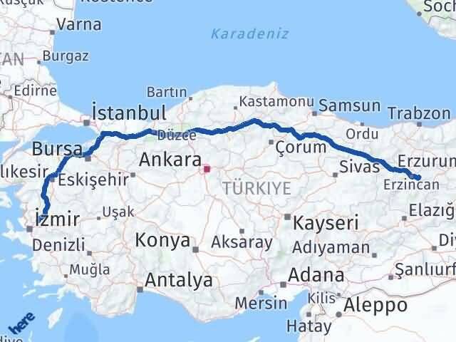 Erzincan Üzümlü Manisa Arası Kaç Km - Yol Haritası