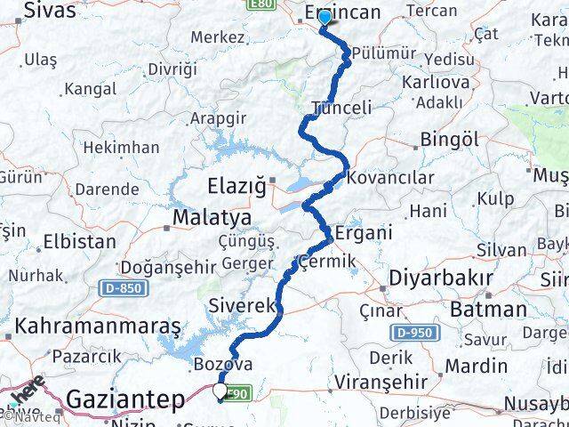 Erzincan Üzümlü Şanlıurfa Arası Kaç Km - Yol Haritası