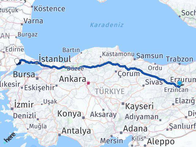 Erzincan Üzümlü Tekirdağ Arası Kaç Km - Yol Haritası