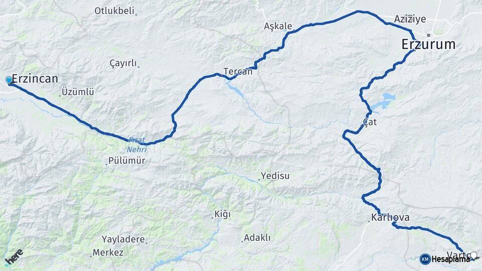 Erzincan Varto Muş Arası Kaç Km - Yol Haritası