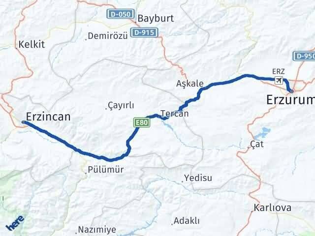 Erzincan Yakutiye Erzurum Arası Kaç Km - Yol Haritası