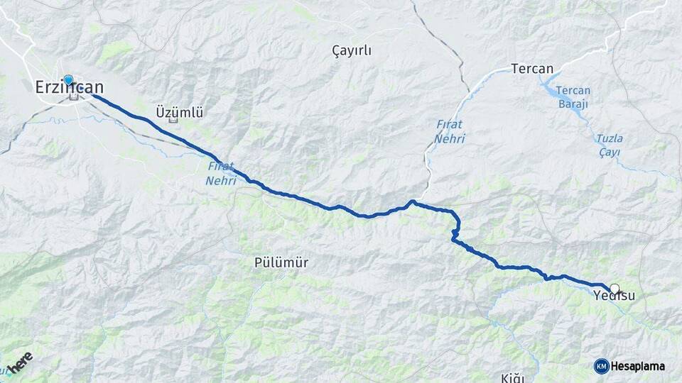 Erzincan Yedisu Bingöl Arası Kaç Km - Yol Haritası