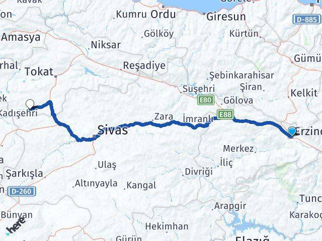 Erzincan Yeşilyurt Tokat Arası Kaç Km - Yol Haritası