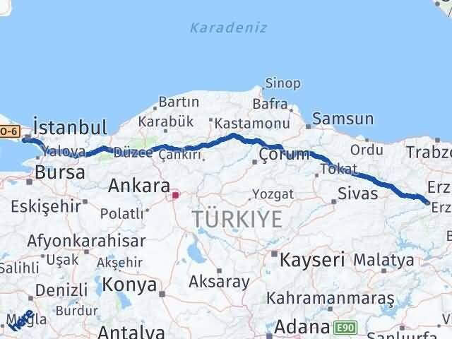 Erzincan Zeytinburnu İstanbul Arası Kaç Km - Yol Haritası