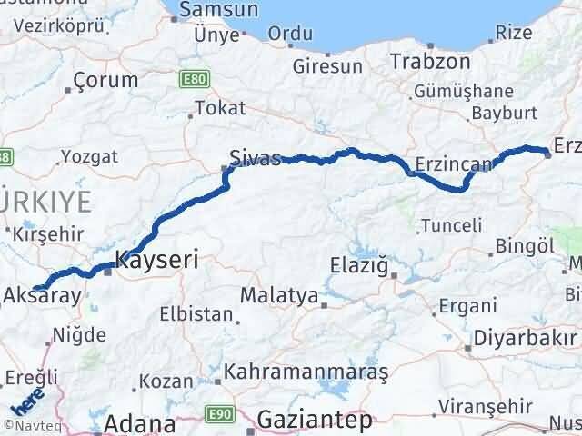 Erzurum Acıgöl Nevşehir Arası Kaç Km - Yol Haritası