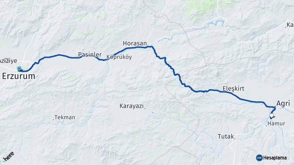 Erzurum Ağrı Havalimanı Arası Kaç Km - Yol Haritası