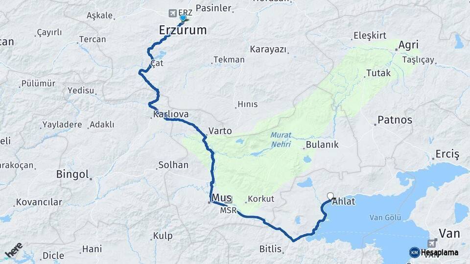Erzurum Ahlat Bitlis Arası Kaç Km - Yol Haritası