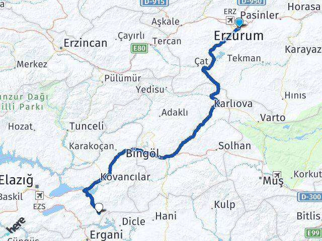 Erzurum Alacakaya Elazığ Arası Kaç Km - Yol Haritası