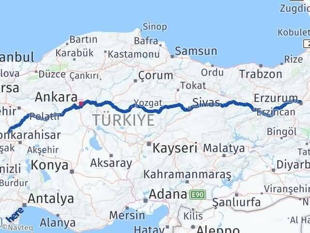 Erzurum Altıntaş Kütahya Arası Kaç Km - Yol Haritası