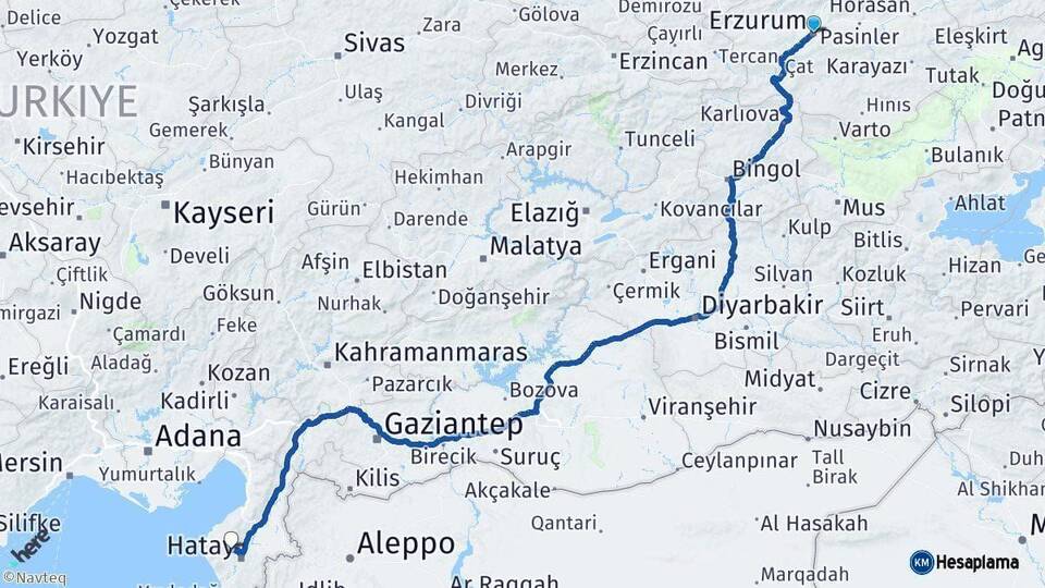Erzurum Antakya Hatay Arası Kaç Km - Yol Haritası