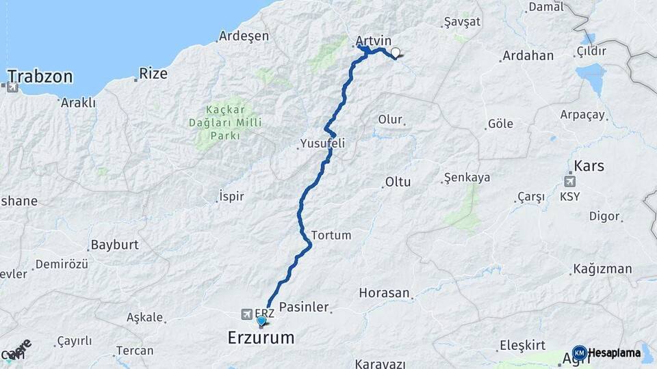 Erzurum Ardanuç Artvin Arası Kaç Km - Yol Haritası