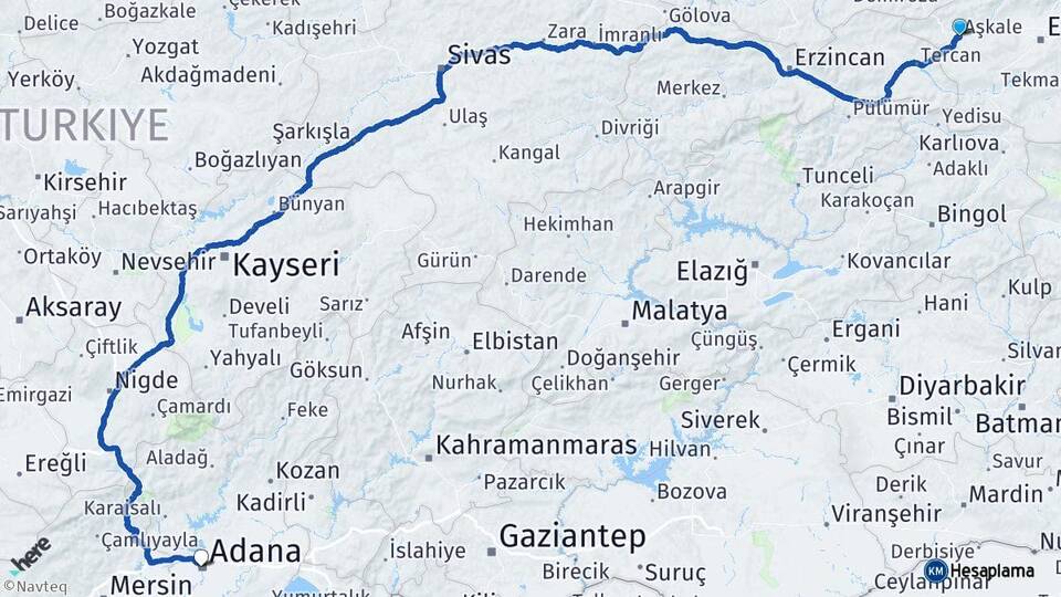 Erzurum Aşkale Adana Arası Kaç Km - Yol Haritası