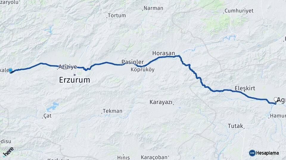 Erzurum Aşkale Ağrı Arası Kaç Km - Yol Haritası