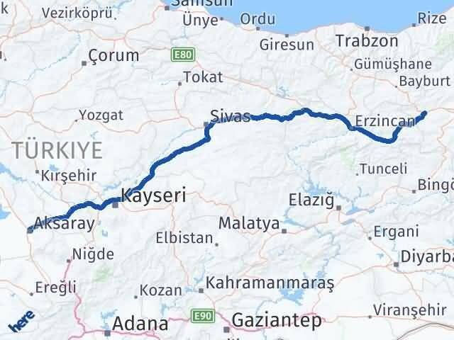 Erzurum Aşkale Aksaray Arası Kaç Km - Yol Haritası
