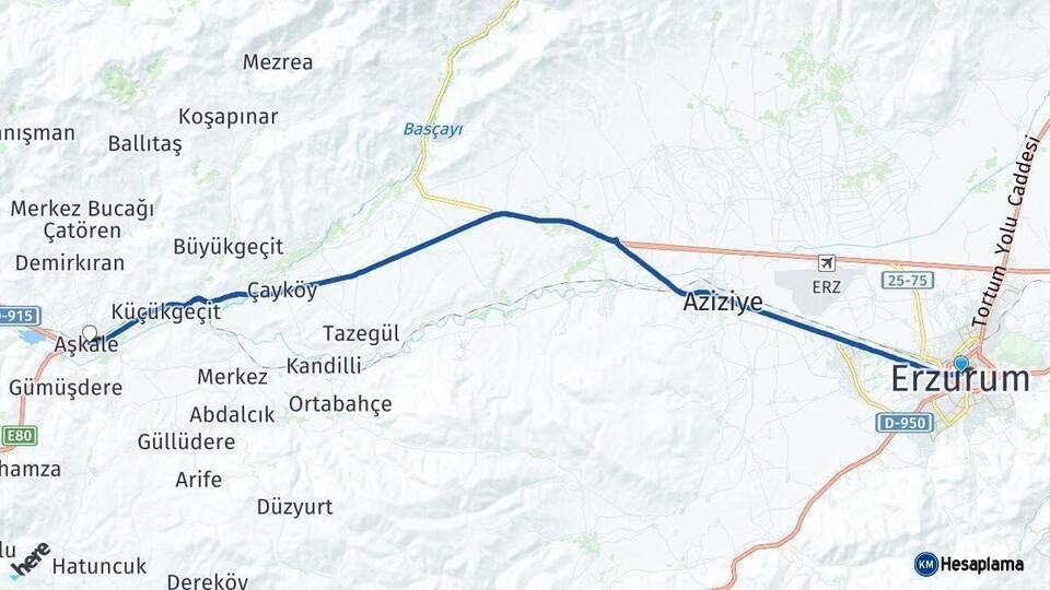 Erzurum Aşkale Arası Kaç Km - Yol Haritası