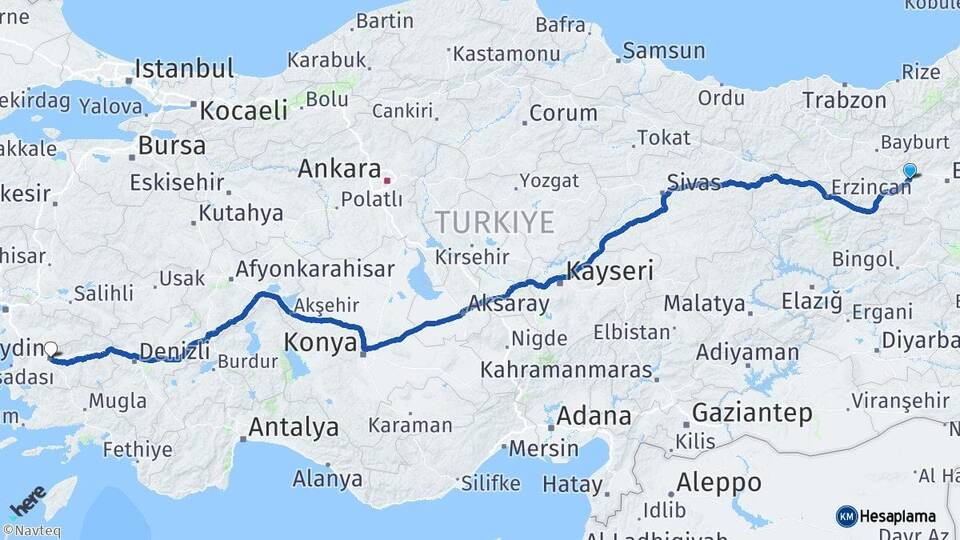 Erzurum Aşkale Aydın Arası Kaç Km - Yol Haritası