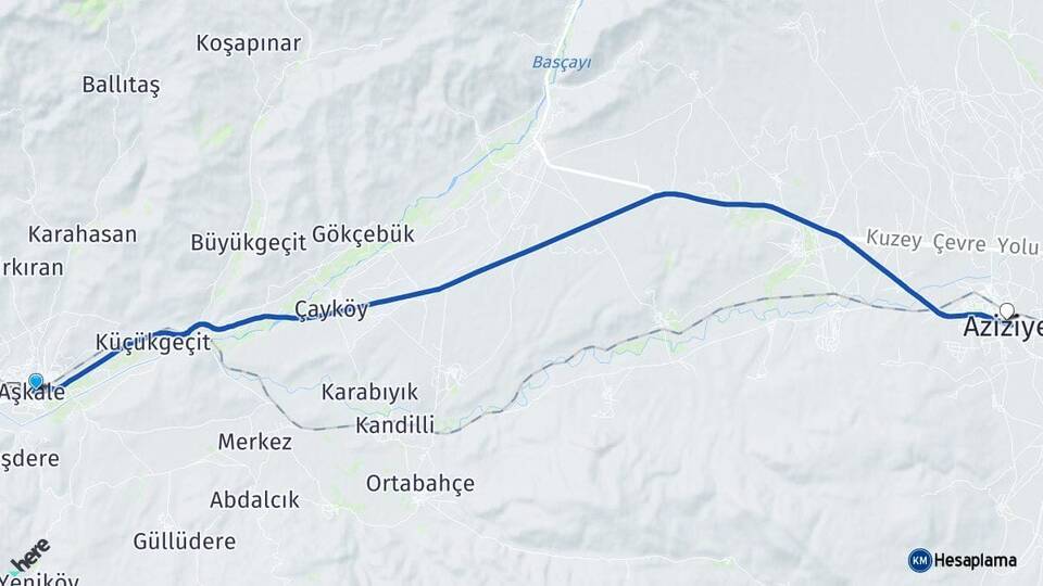 Erzurum Aşkale Aziziye Arası Kaç Km - Yol Haritası