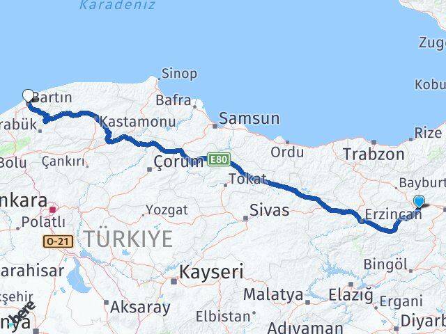 Erzurum Aşkale Bartın Arası Kaç Km - Yol Haritası