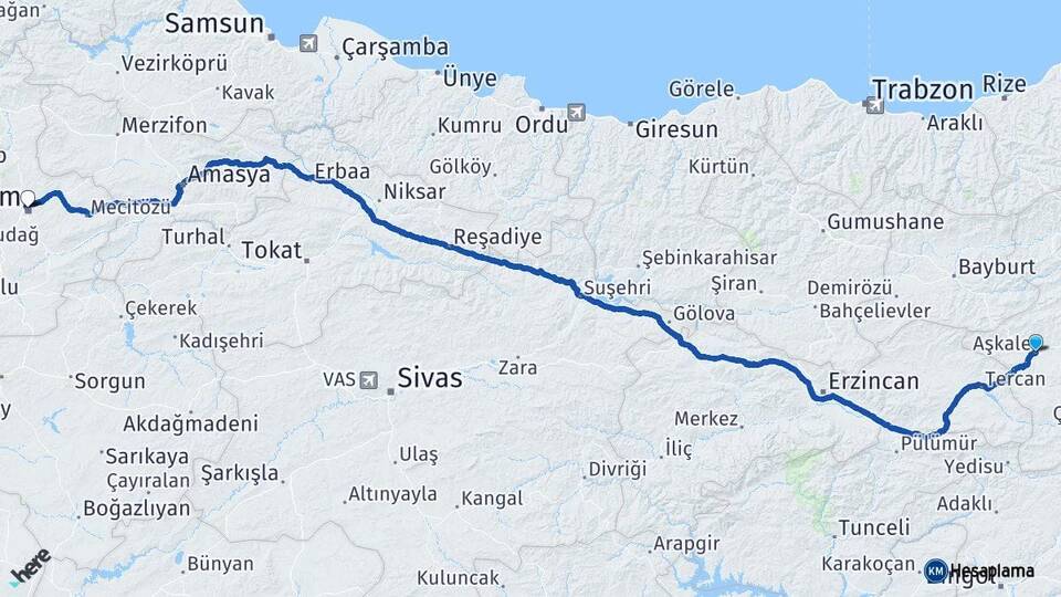 Erzurum Aşkale Çorum Arası Kaç Km - Yol Haritası
