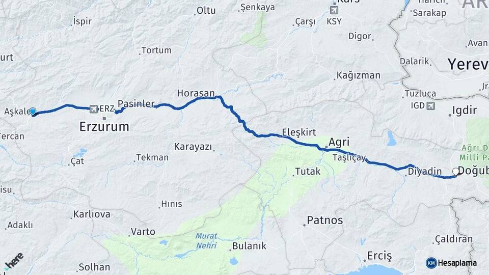 Erzurum Aşkale Doğubayazıt Ağrı Arası Kaç Km - Yol Haritası