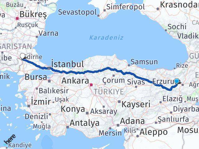 Erzurum Aşkale Edirne Arası Kaç Km - Yol Haritası