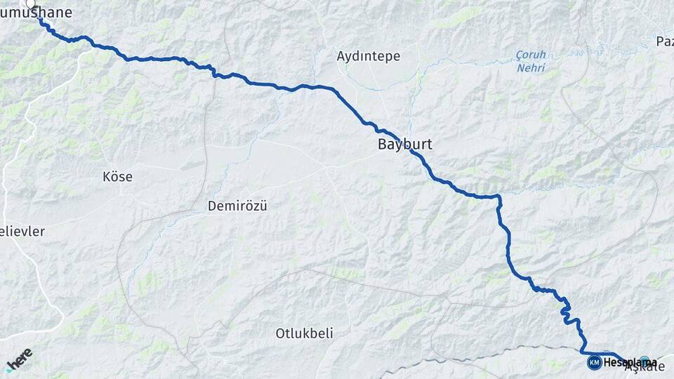 Erzurum Aşkale Gümüşhane Arası Kaç Km - Yol Haritası