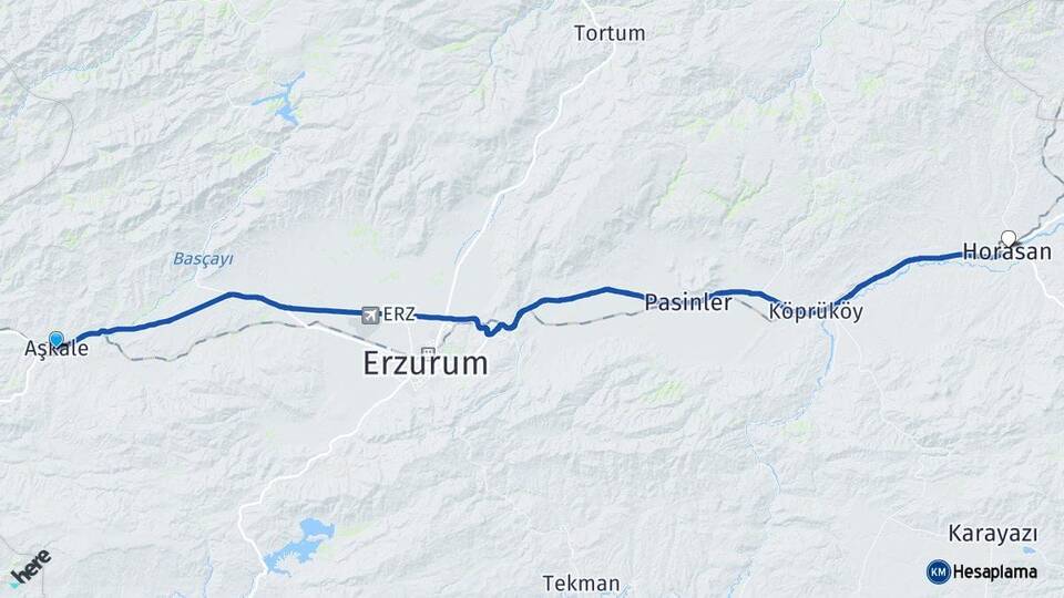 Erzurum Aşkale Horasan Arası Kaç Km - Yol Haritası