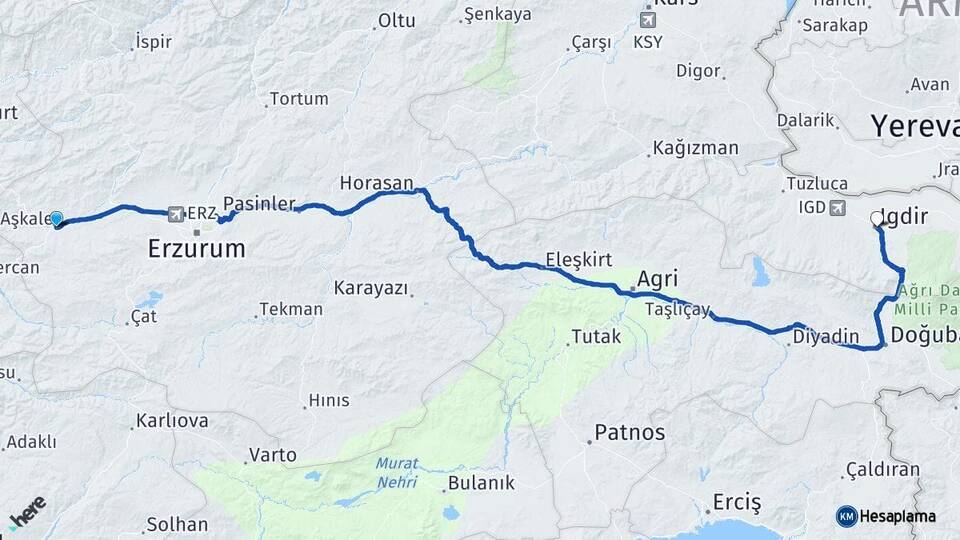 Erzurum Aşkale Iğdır Arası Kaç Km - Yol Haritası