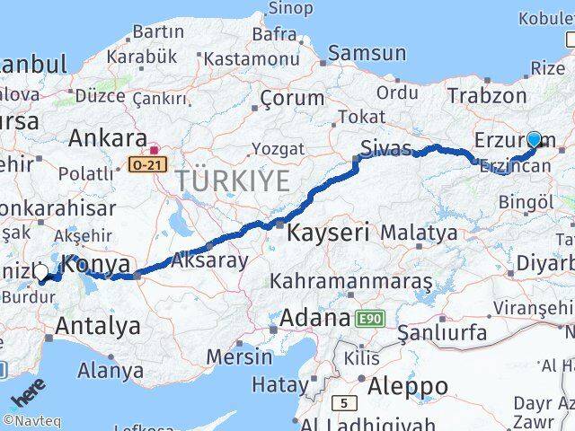 Erzurum Aşkale Isparta Arası Kaç Km - Yol Haritası