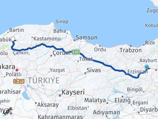 Erzurum Aşkale Karabük Arası Kaç Km - Yol Haritası