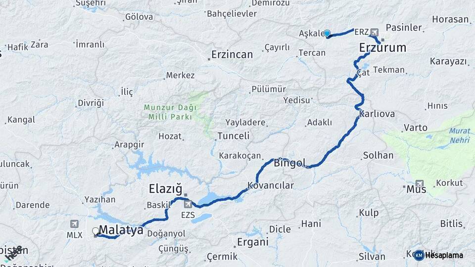 Erzurum Aşkale Malatya Arası Kaç Km - Yol Haritası